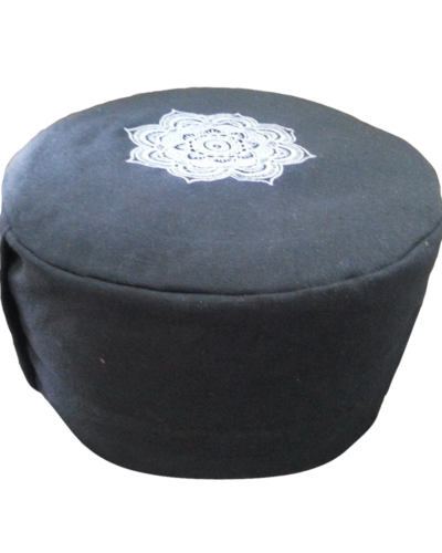 -zafu cushion round lotus embroidered with buckwheat filling - black side