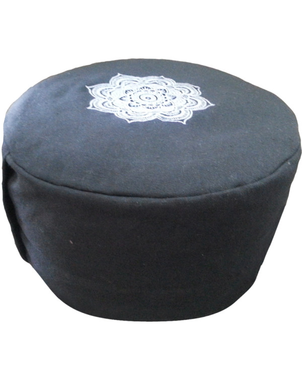 -zafu cushion round lotus embroidered with buckwheat filling - black side